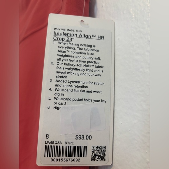 Lululemon Align High-Rise Crop 23"Desert Red size 8 - Picture 3 of 4